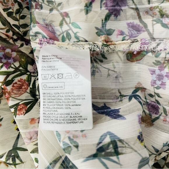 H&M cream green floral bird garden boho ruffle semi sheer top 8 - Picture 9 of 9